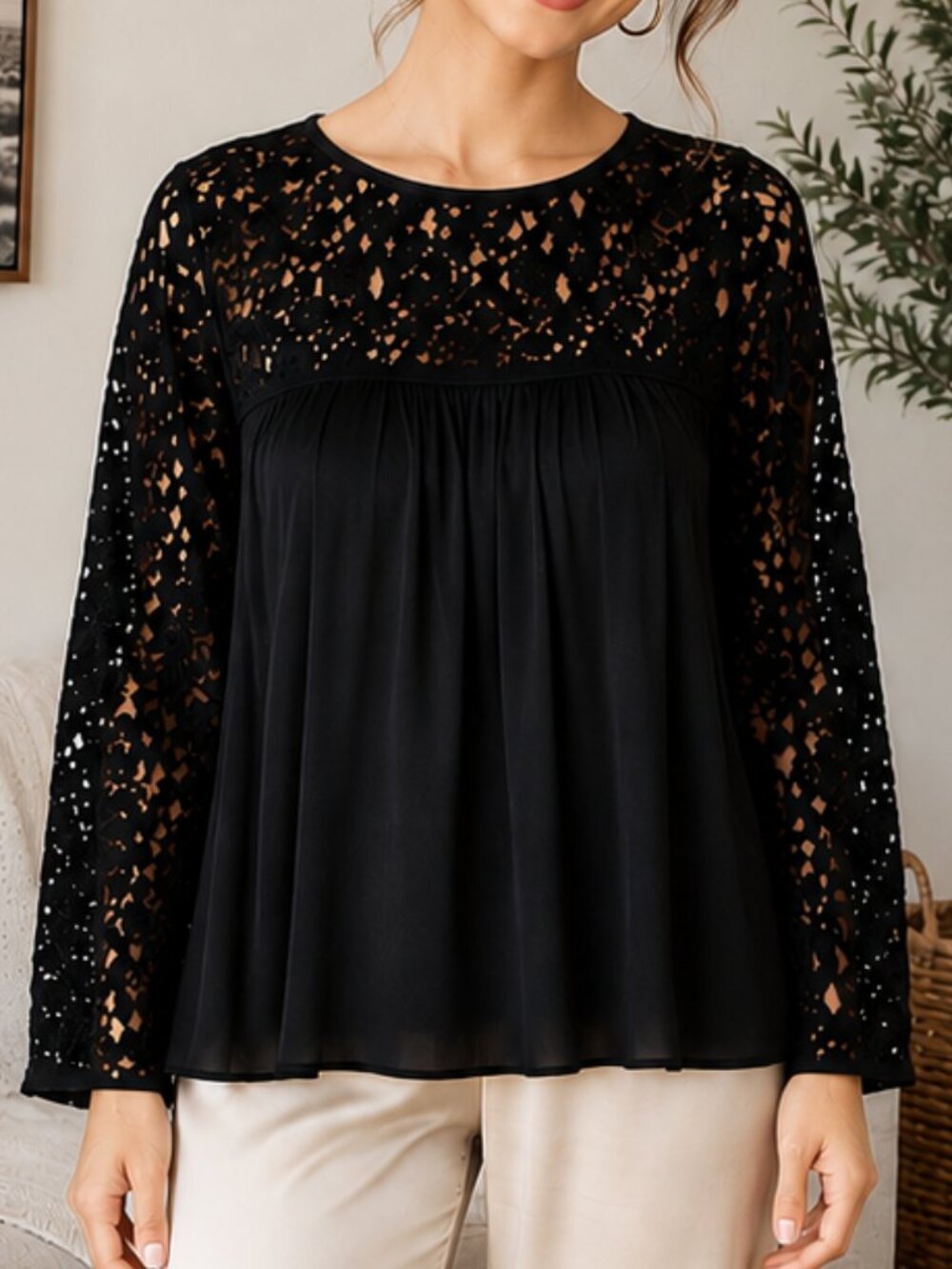 Joie Lindy Top Crochet Lace Black Blouse – Women's Size XS